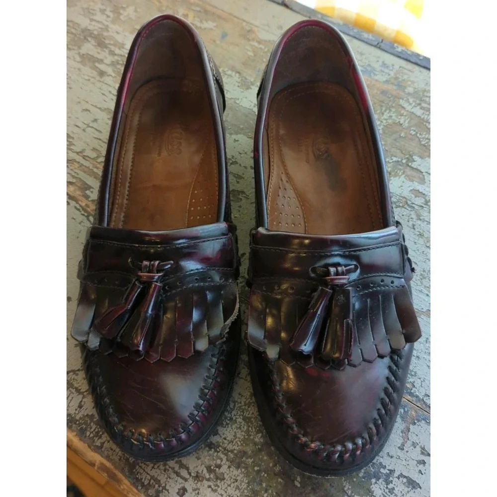 Bass & Co. Men's Vintage Weejuns Leather Dress Loafers Tassels Burgundy Size 9 D